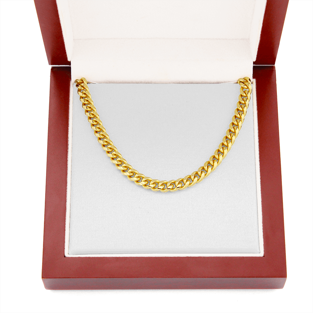 14k Gold Finished Cuban Link Chain With Mahogany Style Luxury Box