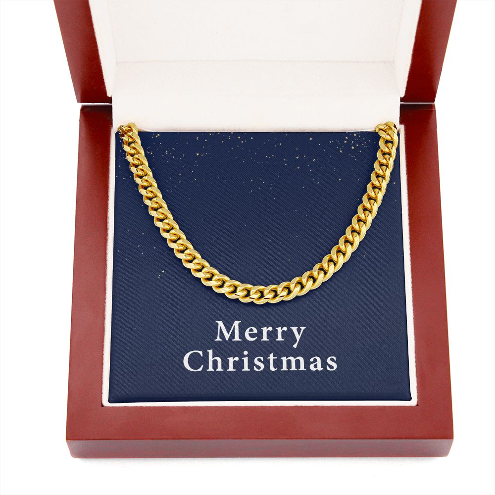 Merry Christmas v08 - 14k Gold Finished Cuban Link Chain With Mahogany Style Luxury Box
