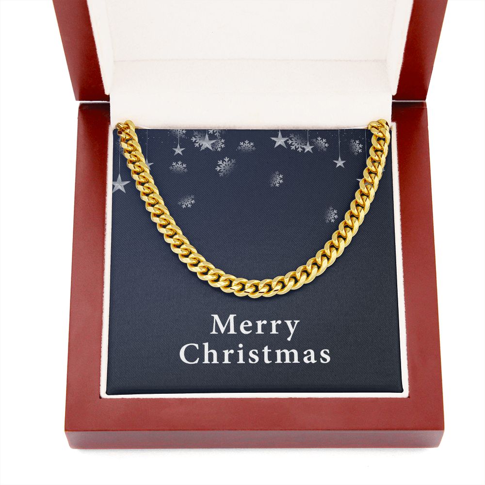 Merry Christmas v04 - 14k Gold Finished Cuban Link Chain With Mahogany Style Luxury Box