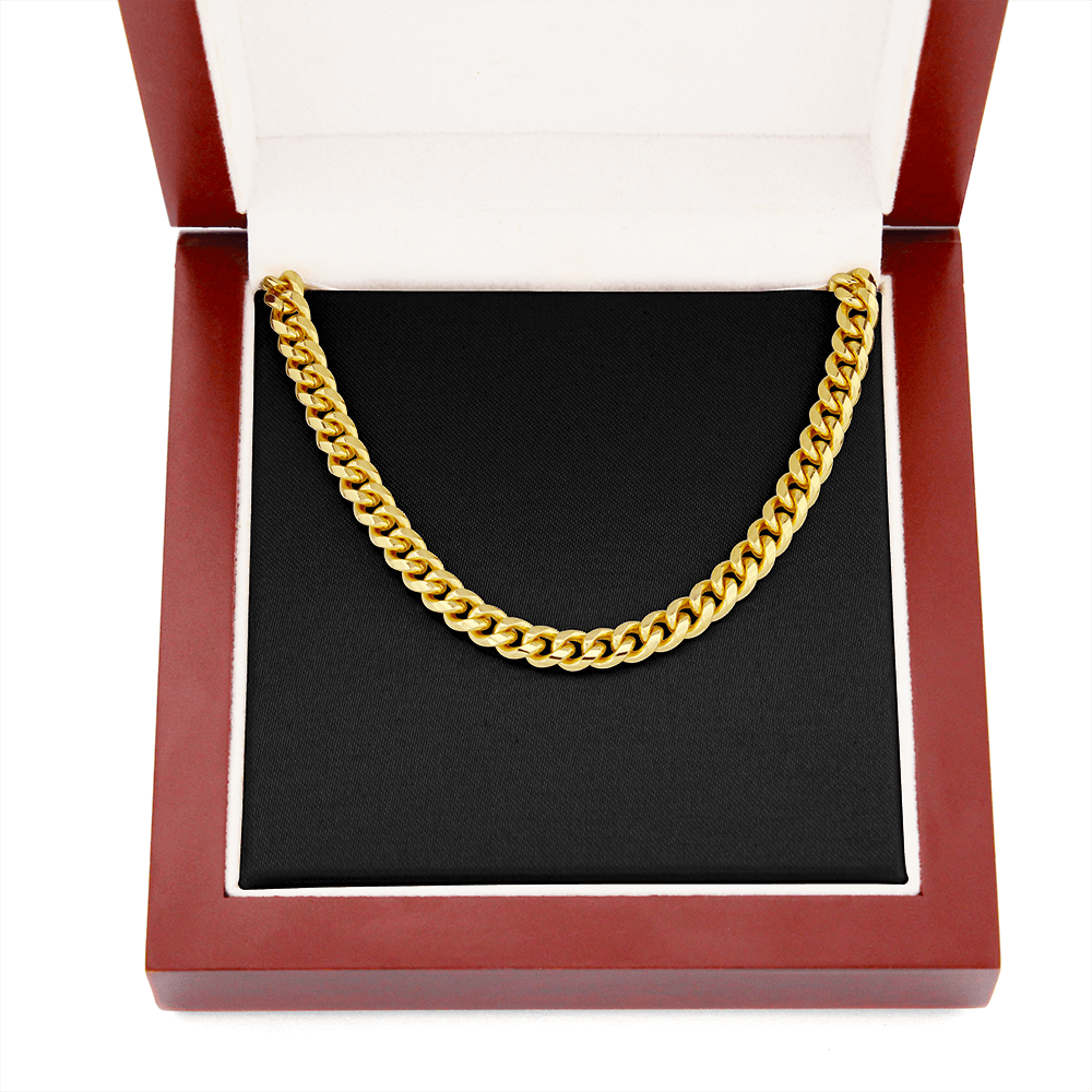 14k Gold Finished Cuban Link Chain With Mahogany Style Luxury Box v2