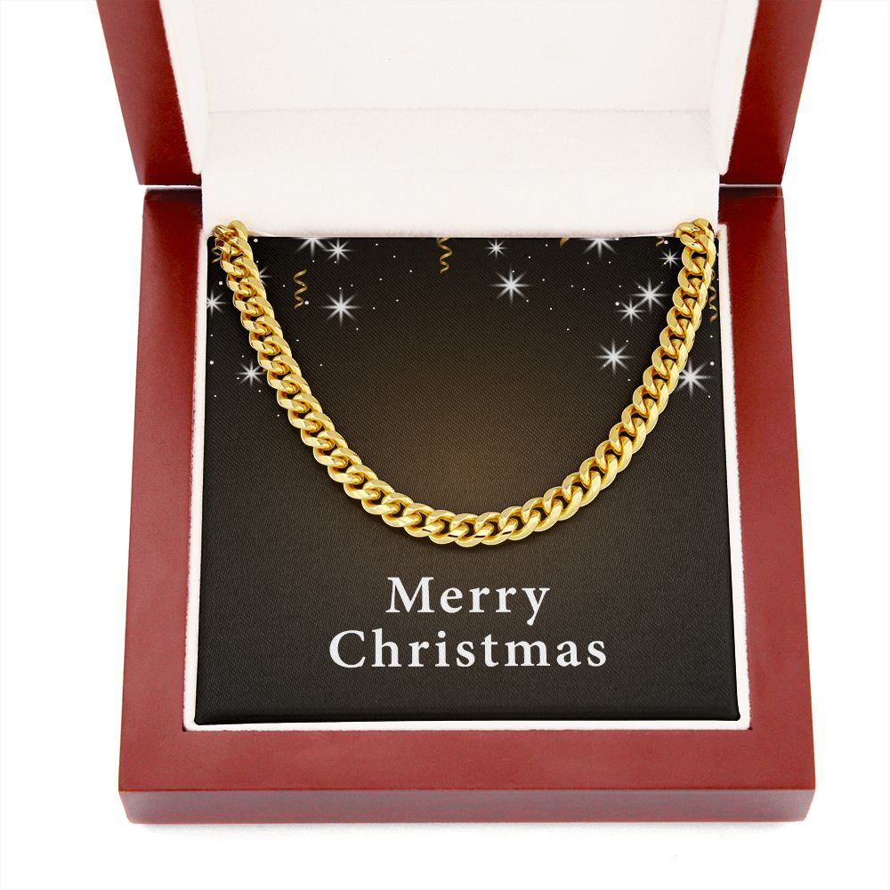 Merry Christmas v06 - 14k Gold Finished Cuban Link Chain With Mahogany Style Luxury Box