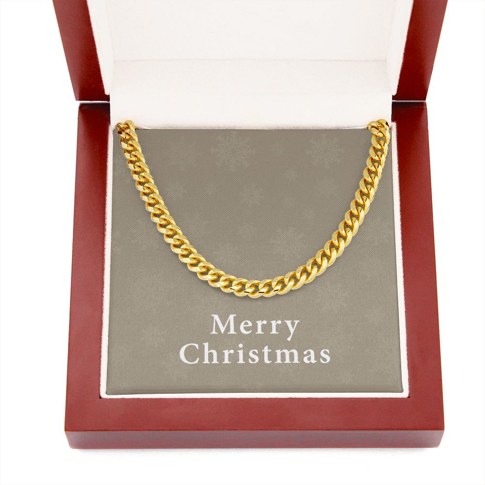 Merry Christmas v10 - 14k Gold Finished Cuban Link Chain With Mahogany Style Luxury Box