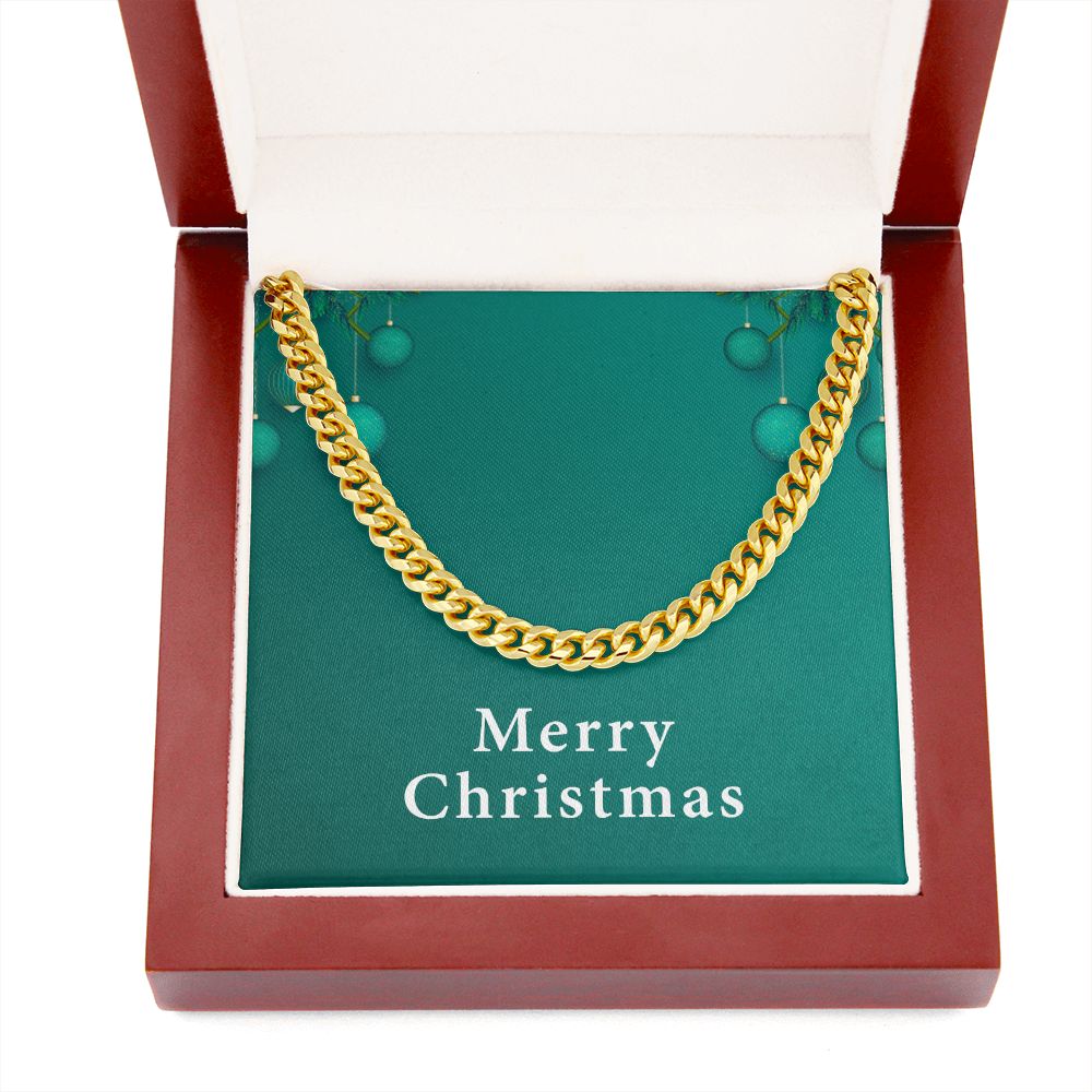 Merry Christmas v02 - 14k Gold Finished Cuban Link Chain With Mahogany Style Luxury Box