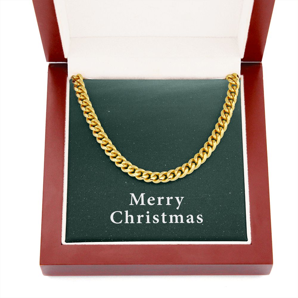 Merry Christmas v09 - 14k Gold Finished Cuban Link Chain With Mahogany Style Luxury Box