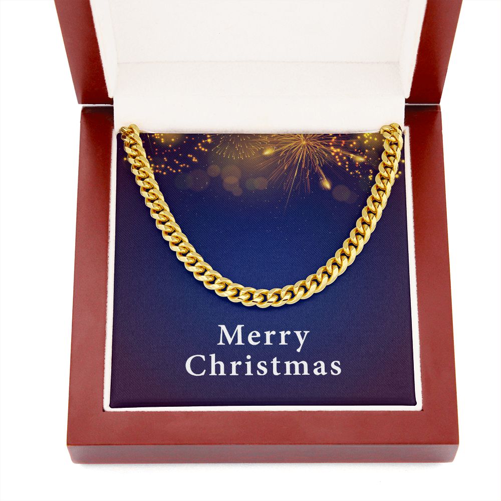 Merry Christmas v07 - 14k Gold Finished Cuban Link Chain With Mahogany Style Luxury Box