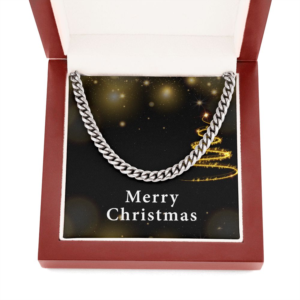 Merry Christmas v03 - Cuban Link Chain With Mahogany Style Luxury Box
