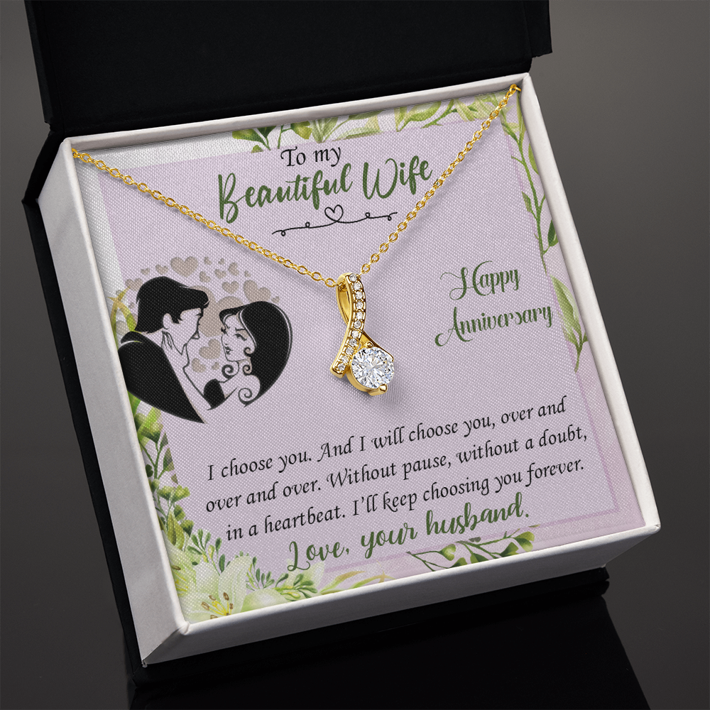 019 To My Beautiful Wife, Happy Anniversary - 18K Yellow Gold Finish Alluring Beauty Necklace