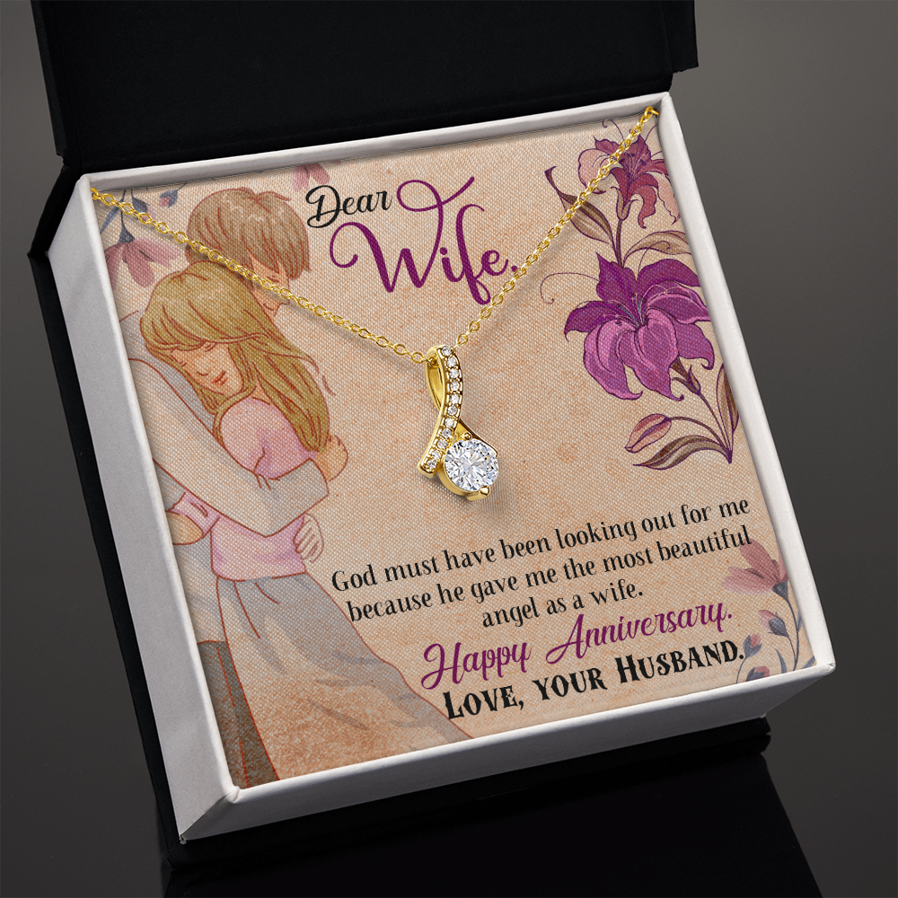 018 Dear Wife, Happy Anniversary - 18K Yellow Gold Finish Alluring Beauty Necklace