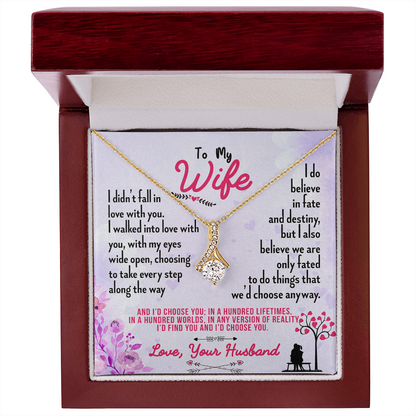 016 To My Wife - 18K Yellow Gold Finish Alluring Beauty Necklace With Mahogany Style Luxury Box