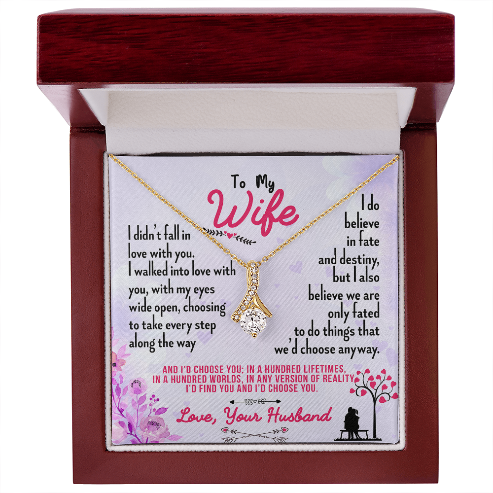 016 To My Wife - 18K Yellow Gold Finish Alluring Beauty Necklace With Mahogany Style Luxury Box