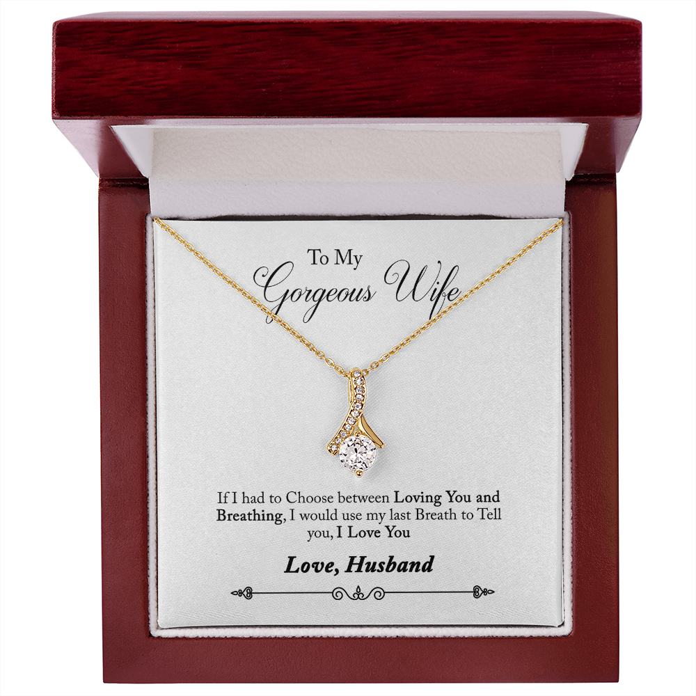 005 To My Gorgeous Wife - 18K Yellow Gold Finish Alluring Beauty Necklace With Mahogany Style Luxury Box