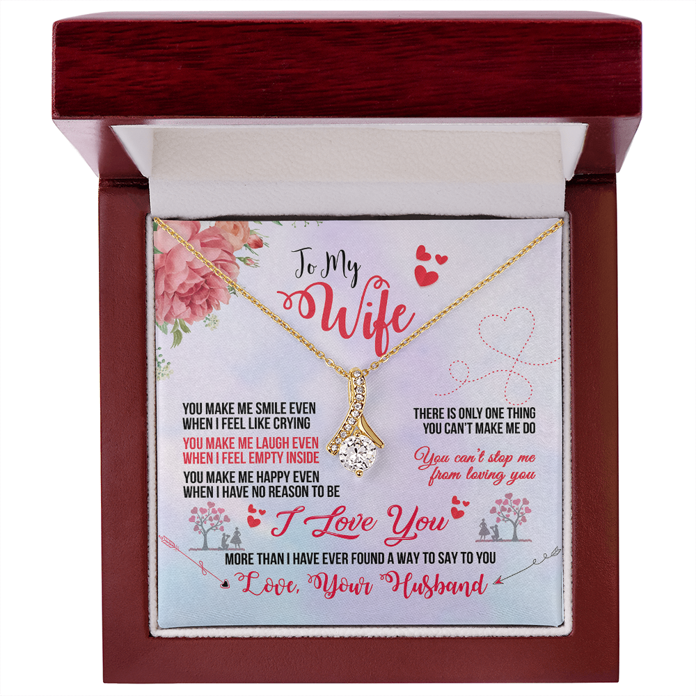 013 To My Wife - 18K Yellow Gold Finish Alluring Beauty Necklace With Mahogany Style Luxury Box