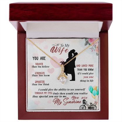 014 To My Wife - 18K Yellow Gold Finish Alluring Beauty Necklace With Mahogany Style Luxury Box