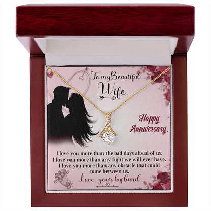 020 To My Beautiful Wife, Happy Anniversary - 18K Yellow Gold Finish Alluring Beauty Necklace With Mahogany Style Luxury Box