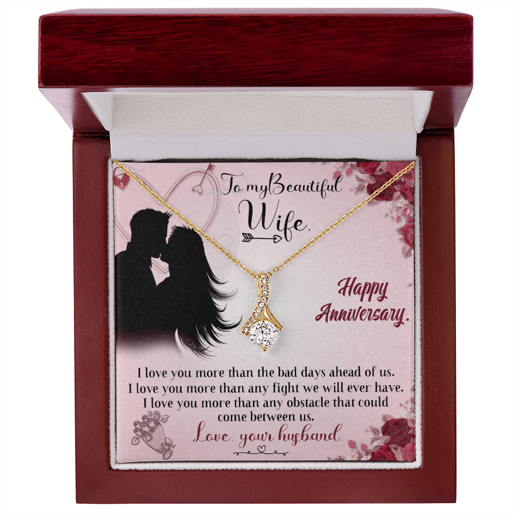 020 To My Beautiful Wife, Happy Anniversary - 18K Yellow Gold Finish Alluring Beauty Necklace With Mahogany Style Luxury Box