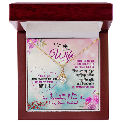 015 To My Wife - 18K Yellow Gold Finish Alluring Beauty Necklace With Mahogany Style Luxury Box