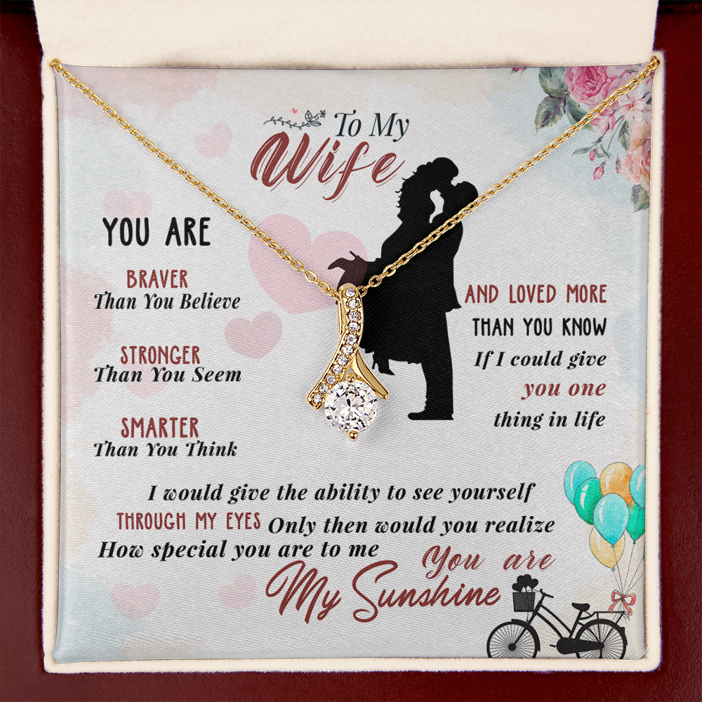 014 To My Wife - 18K Yellow Gold Finish Alluring Beauty Necklace With Mahogany Style Luxury Box