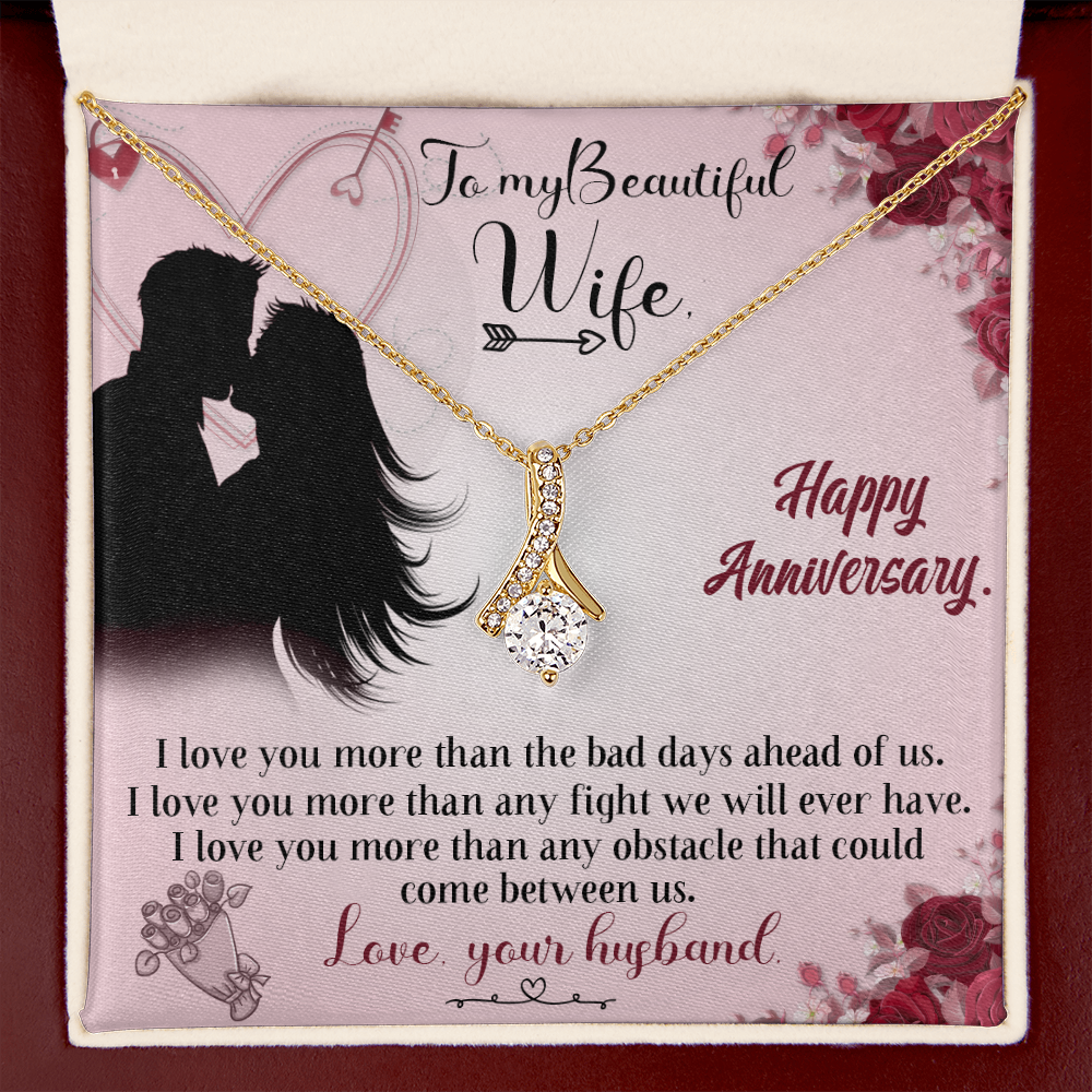 020 To My Beautiful Wife, Happy Anniversary - 18K Yellow Gold Finish Alluring Beauty Necklace With Mahogany Style Luxury Box