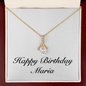 Happy Birthday Maria - 18K Yellow Gold Finish Alluring Beauty Necklace With Mahogany Style Luxury Box