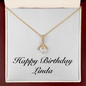 Happy Birthday Linda - 18K Yellow Gold Finish Alluring Beauty Necklace With Mahogany Style Luxury Box