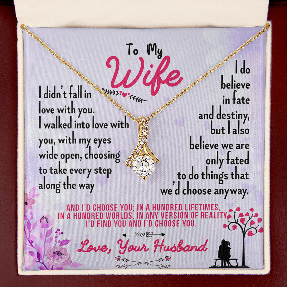 016 To My Wife - 18K Yellow Gold Finish Alluring Beauty Necklace With Mahogany Style Luxury Box