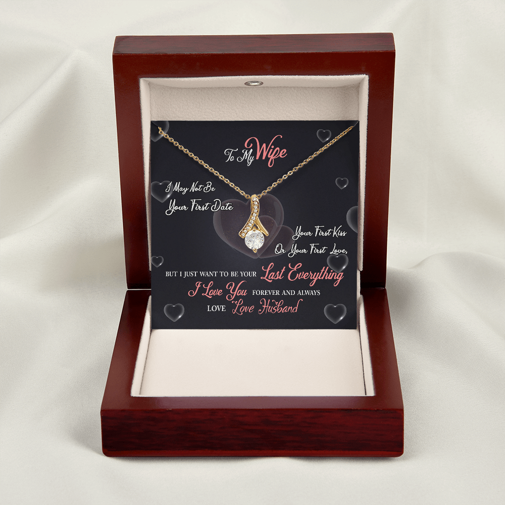 017 To My Wife - 18K Yellow Gold Finish Alluring Beauty Necklace With Mahogany Style Luxury Box