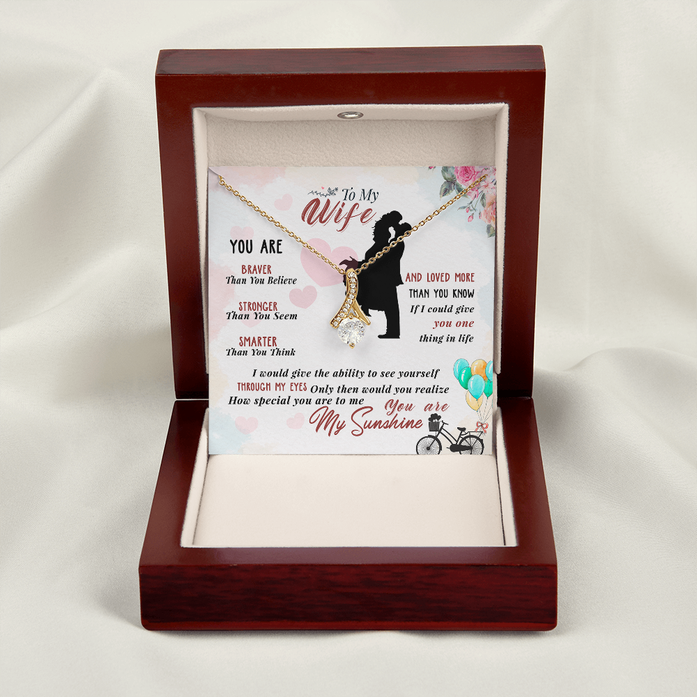 014 To My Wife - 18K Yellow Gold Finish Alluring Beauty Necklace With Mahogany Style Luxury Box