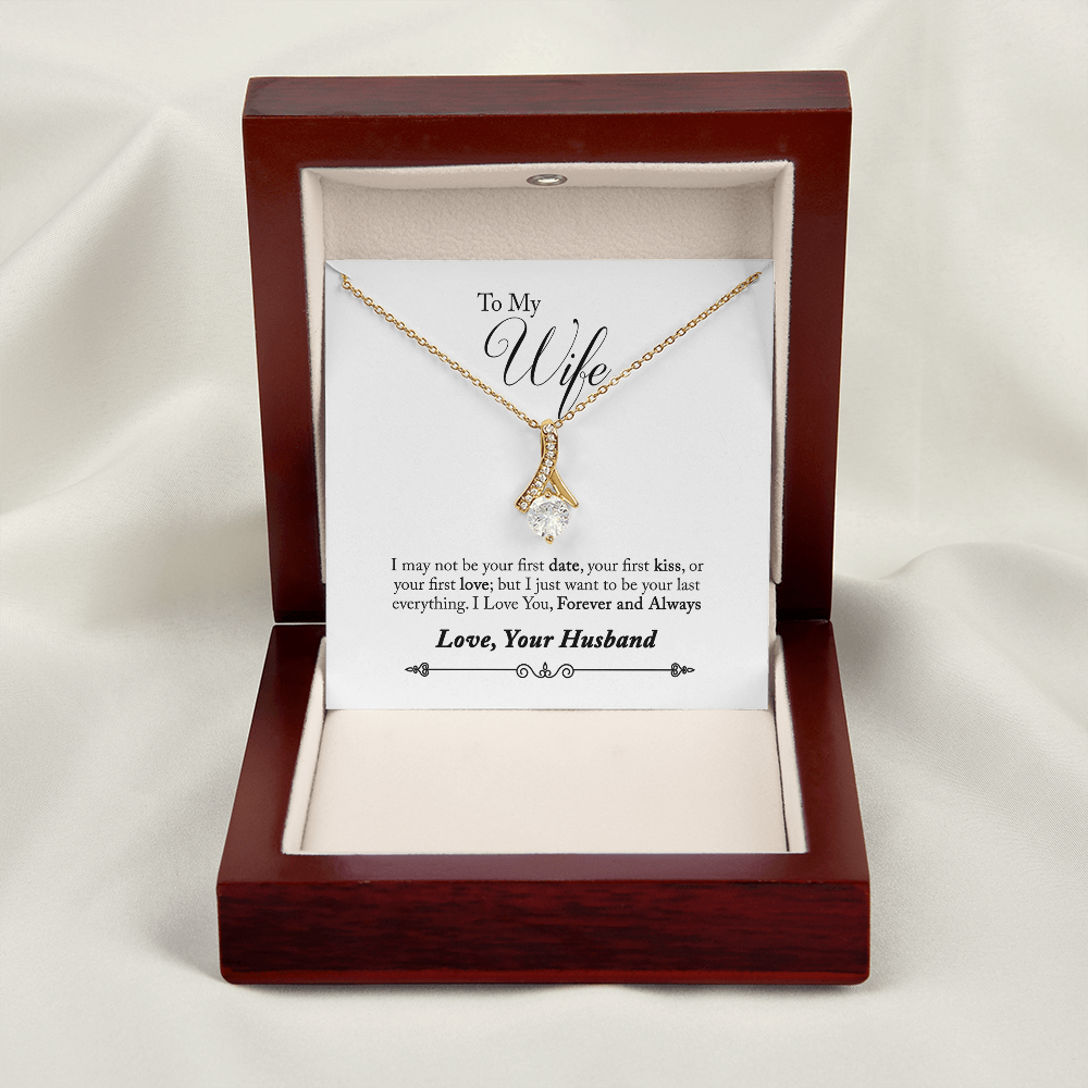 008 To My Wife - 18K Yellow Gold Finish Alluring Beauty Necklace With Mahogany Style Luxury Box