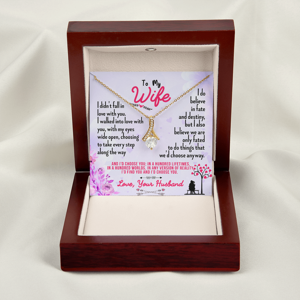 016 To My Wife - 18K Yellow Gold Finish Alluring Beauty Necklace With Mahogany Style Luxury Box