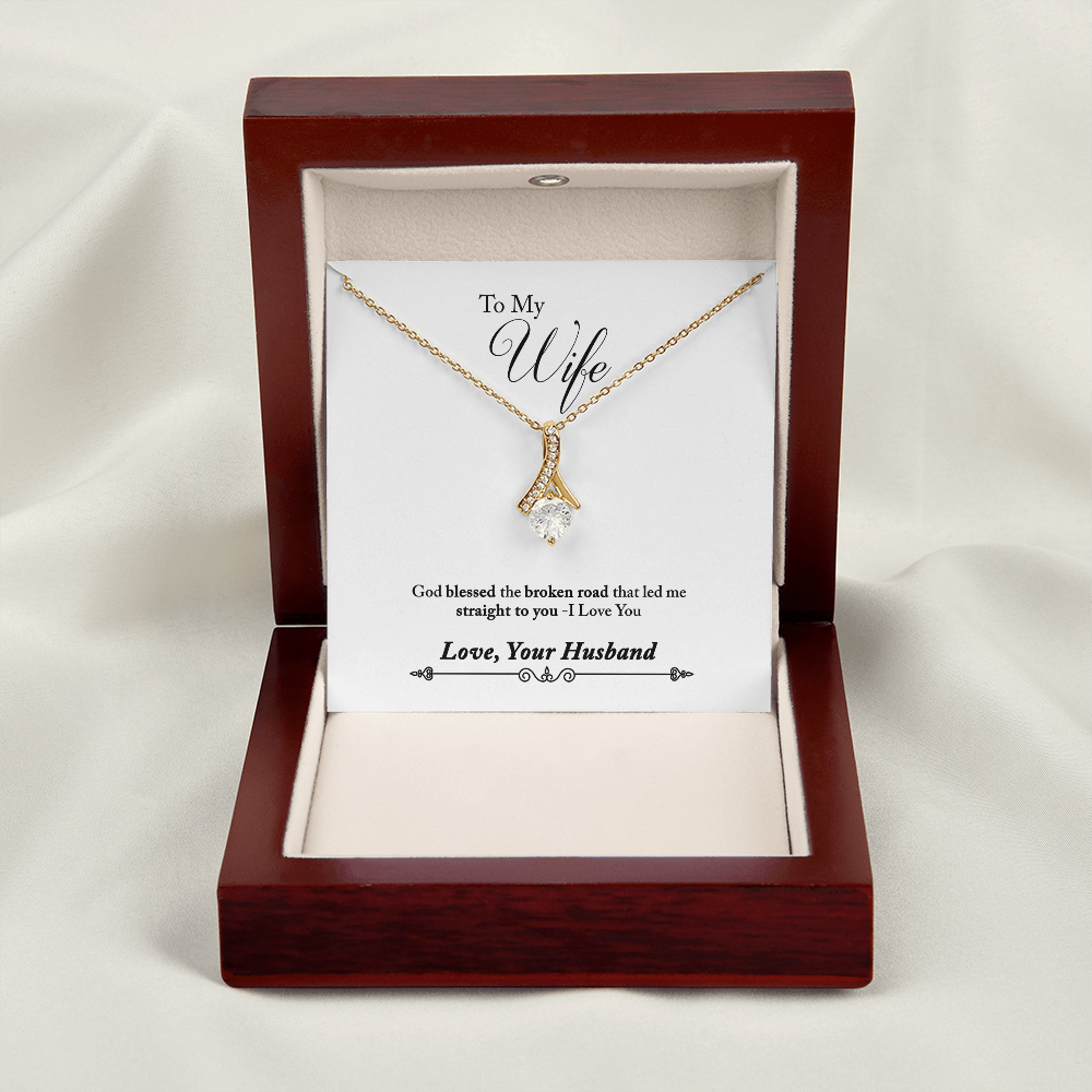006 To My Wife - 18K Yellow Gold Finish Alluring Beauty Necklace With Mahogany Style Luxury Box