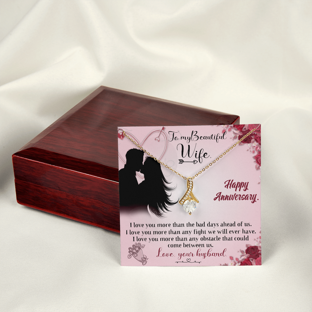 020 To My Beautiful Wife, Happy Anniversary - 18K Yellow Gold Finish Alluring Beauty Necklace With Mahogany Style Luxury Box