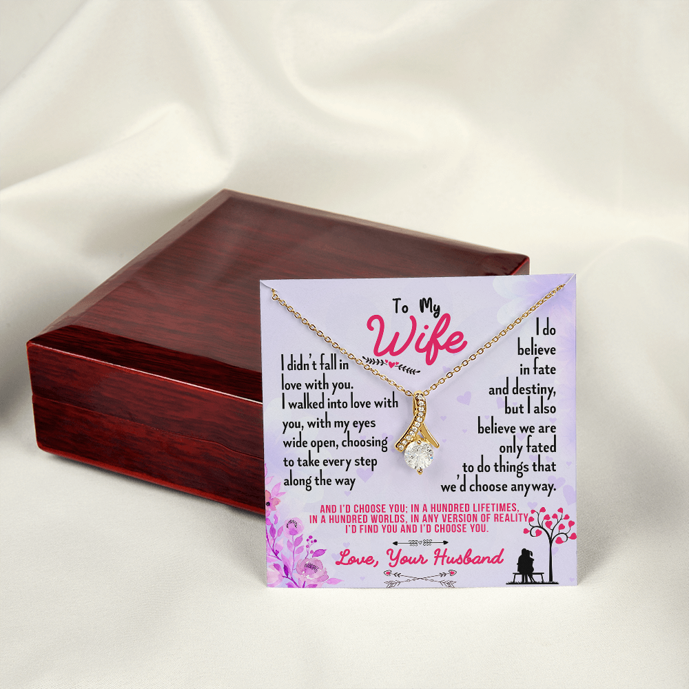 016 To My Wife - 18K Yellow Gold Finish Alluring Beauty Necklace With Mahogany Style Luxury Box