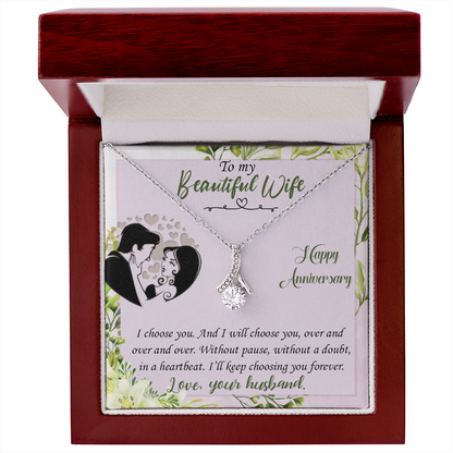 019 To My Beautiful Wife, Happy Anniversary - Alluring Beauty Necklace With Mahogany Style Luxury Box
