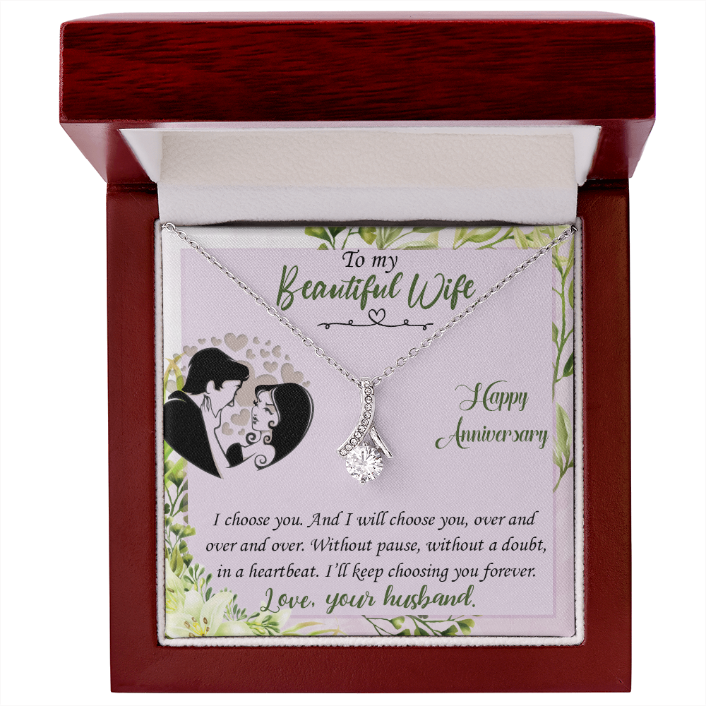 019 To My Beautiful Wife, Happy Anniversary - Alluring Beauty Necklace With Mahogany Style Luxury Box