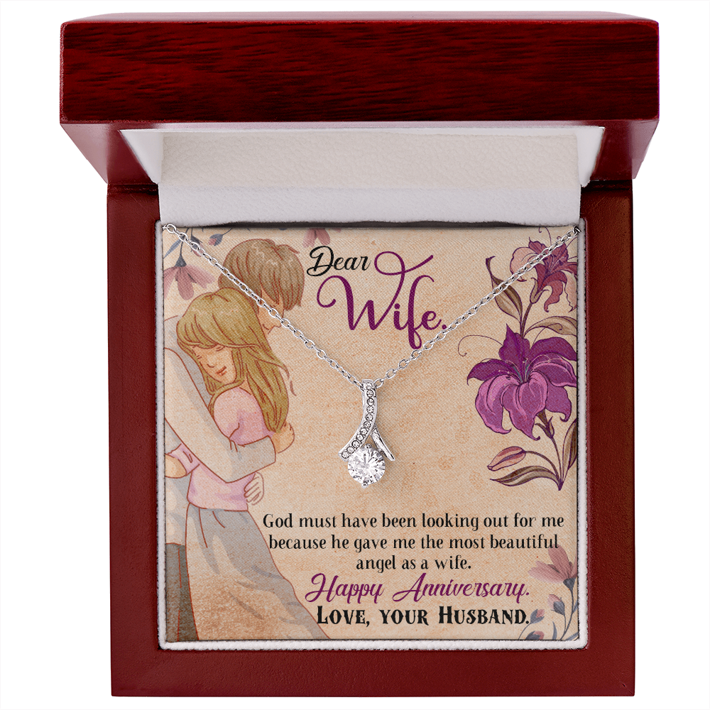 018 Dear Wife, Happy Anniversary - Alluring Beauty Necklace With Mahogany Style Luxury Box