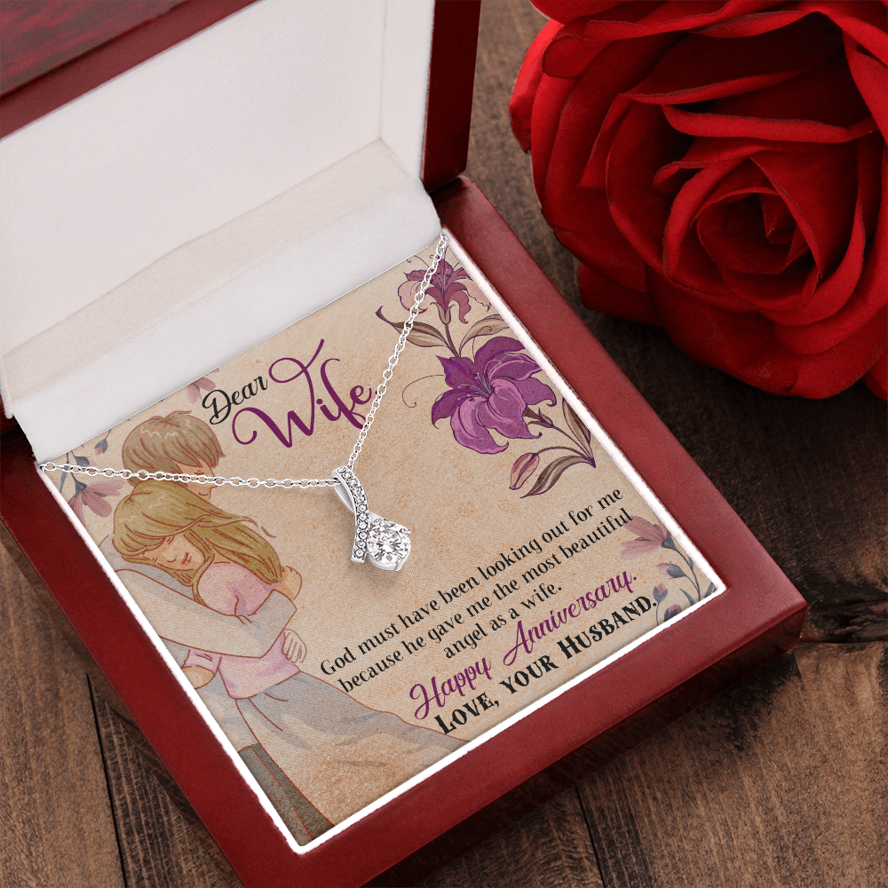 018 Dear Wife, Happy Anniversary - Alluring Beauty Necklace With Mahogany Style Luxury Box