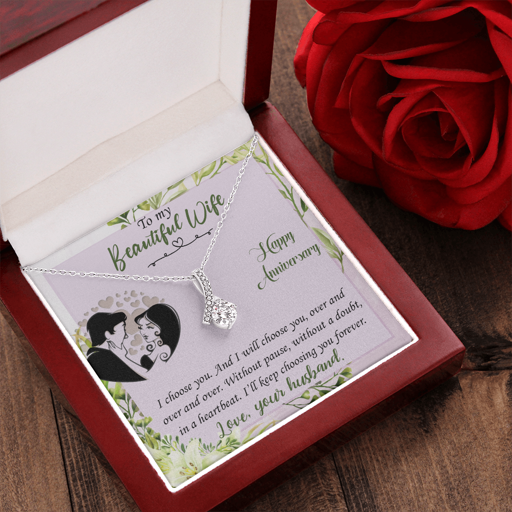 019 To My Beautiful Wife, Happy Anniversary - Alluring Beauty Necklace With Mahogany Style Luxury Box