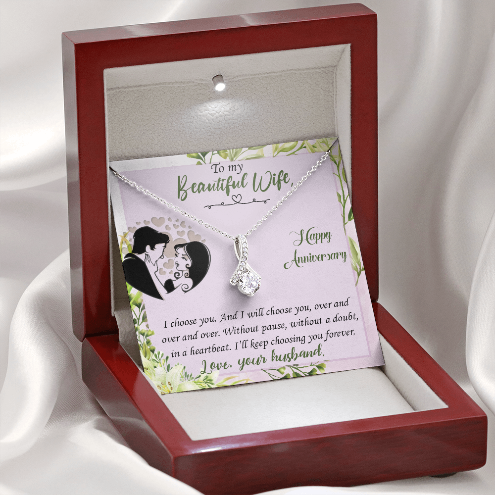 019 To My Beautiful Wife, Happy Anniversary - Alluring Beauty Necklace With Mahogany Style Luxury Box