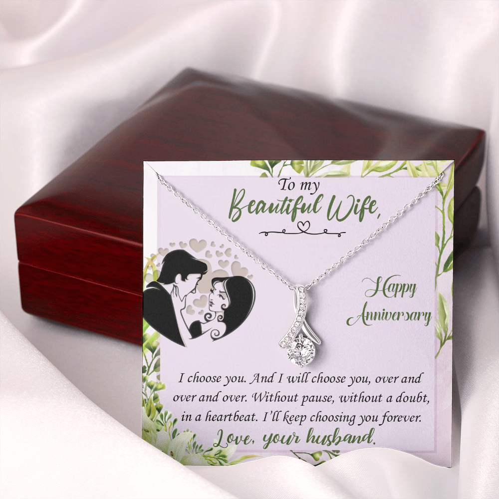 019 To My Beautiful Wife, Happy Anniversary - Alluring Beauty Necklace With Mahogany Style Luxury Box