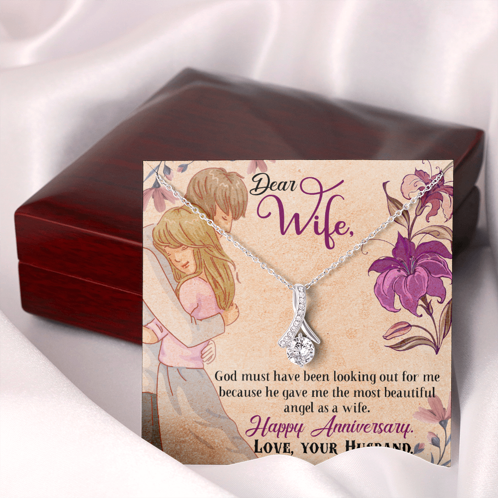 018 Dear Wife, Happy Anniversary - Alluring Beauty Necklace With Mahogany Style Luxury Box