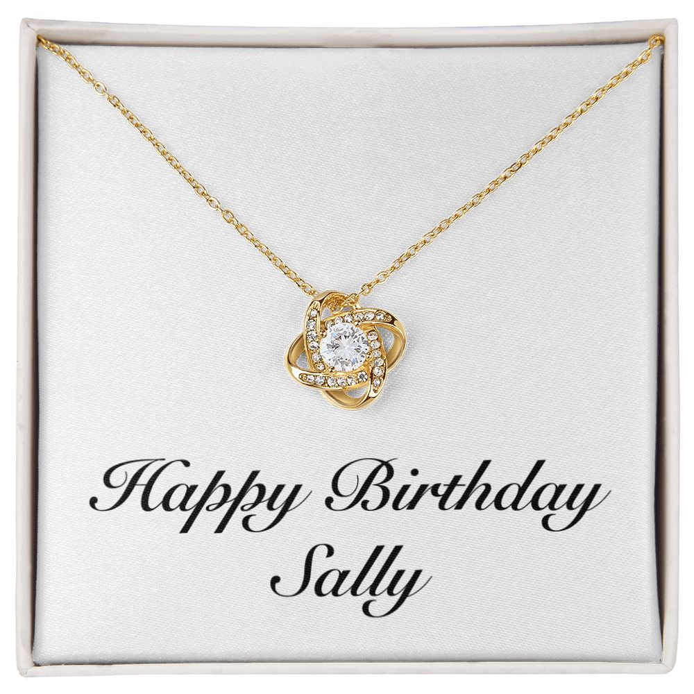 Happy Birthday Sally - 18K Yellow Gold Finish Love Knot Necklace