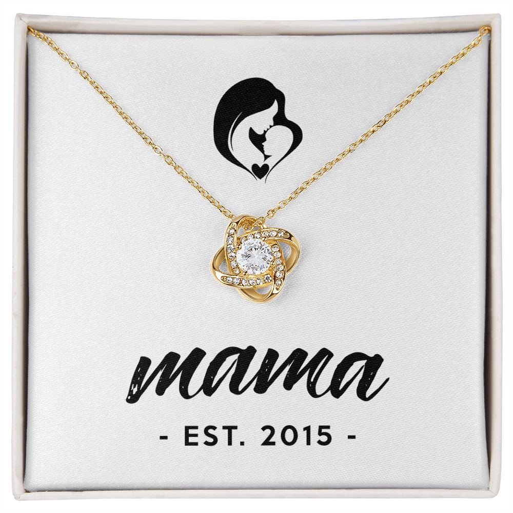 Mama, Est. 2015 - 18K Yellow Gold Finish Love Knot Necklace