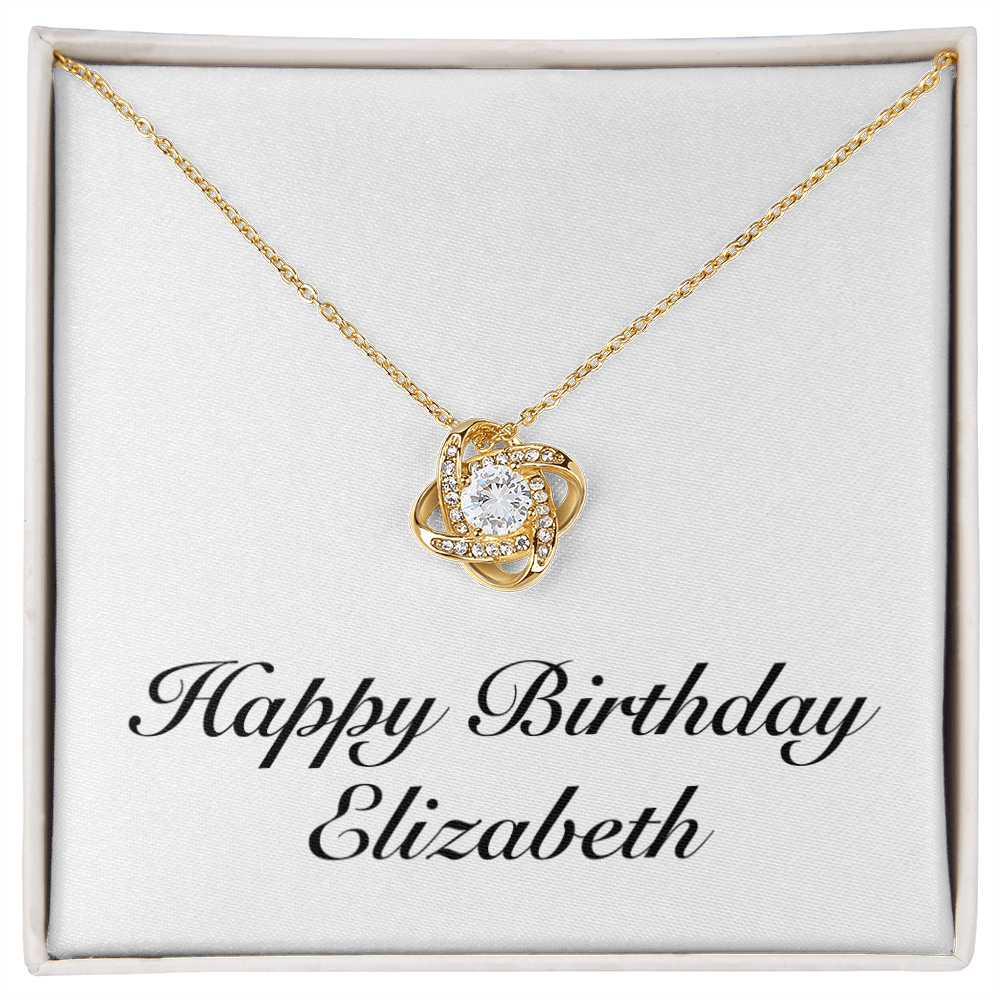 Happy Birthday Elizabeth - 18K Yellow Gold Finish Love Knot Necklace