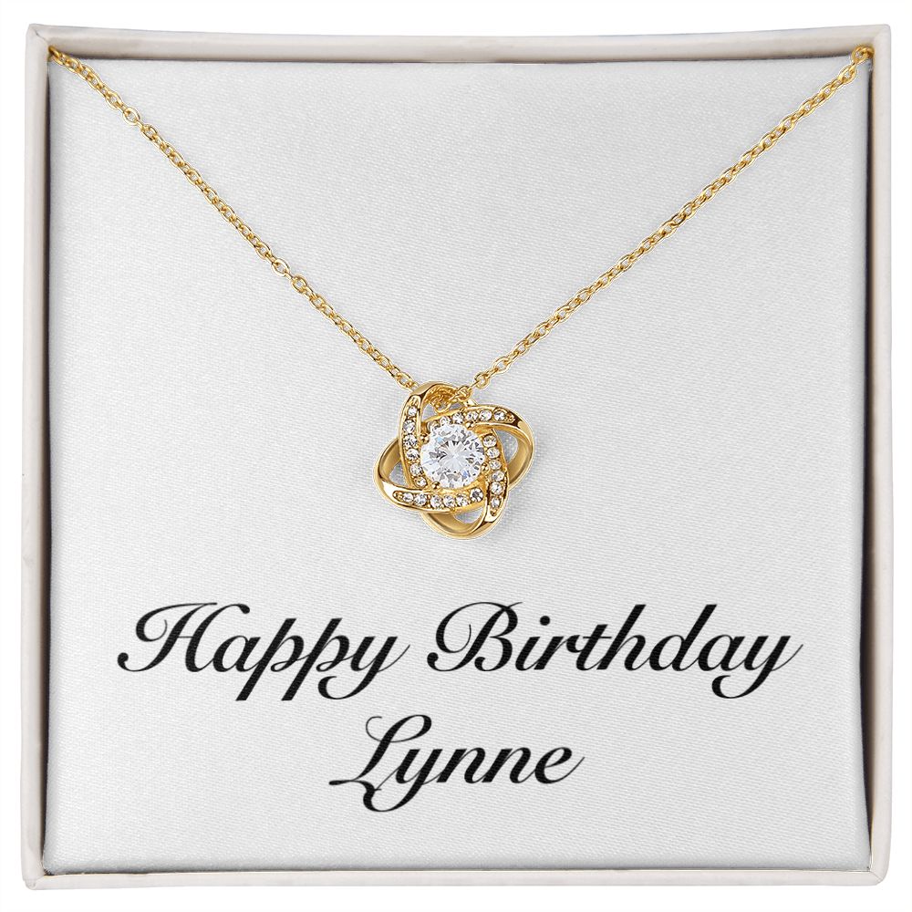 Happy Birthday Lynne - 18K Yellow Gold Finish Love Knot Necklace