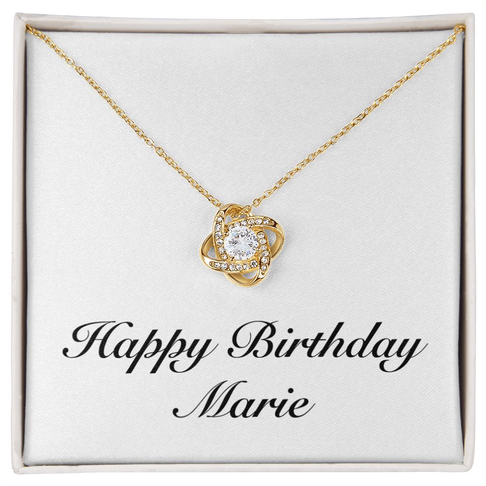 Happy Birthday Marie - 18K Yellow Gold Finish Love Knot Necklace