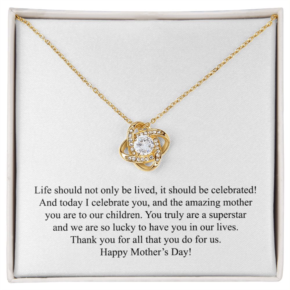 Happy Mother's Day (From Husband) 008 - 18K Yellow Gold Finish Love Knot Necklace