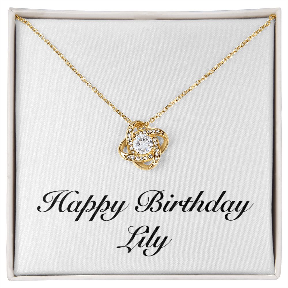Happy Birthday Lily - 18K Yellow Gold Finish Love Knot Necklace