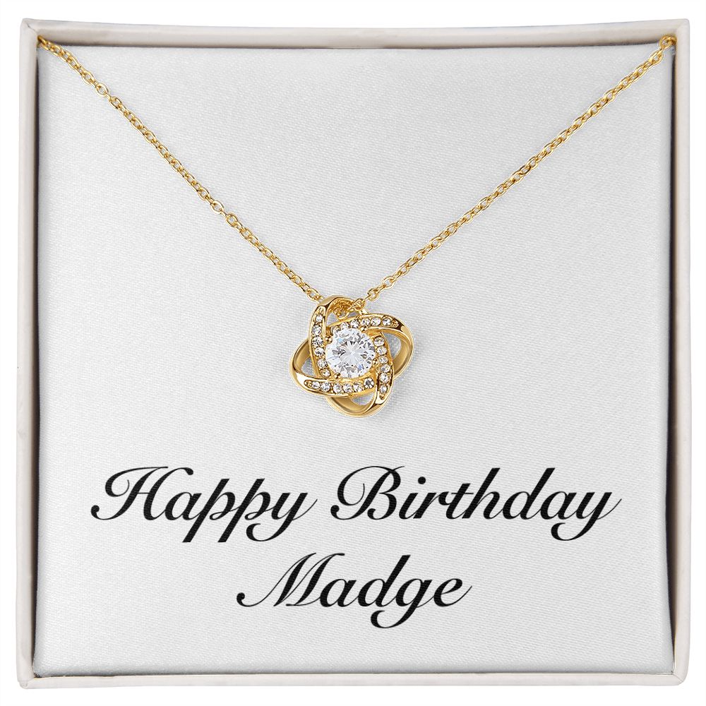 Happy Birthday Madge - 18K Yellow Gold Finish Love Knot Necklace