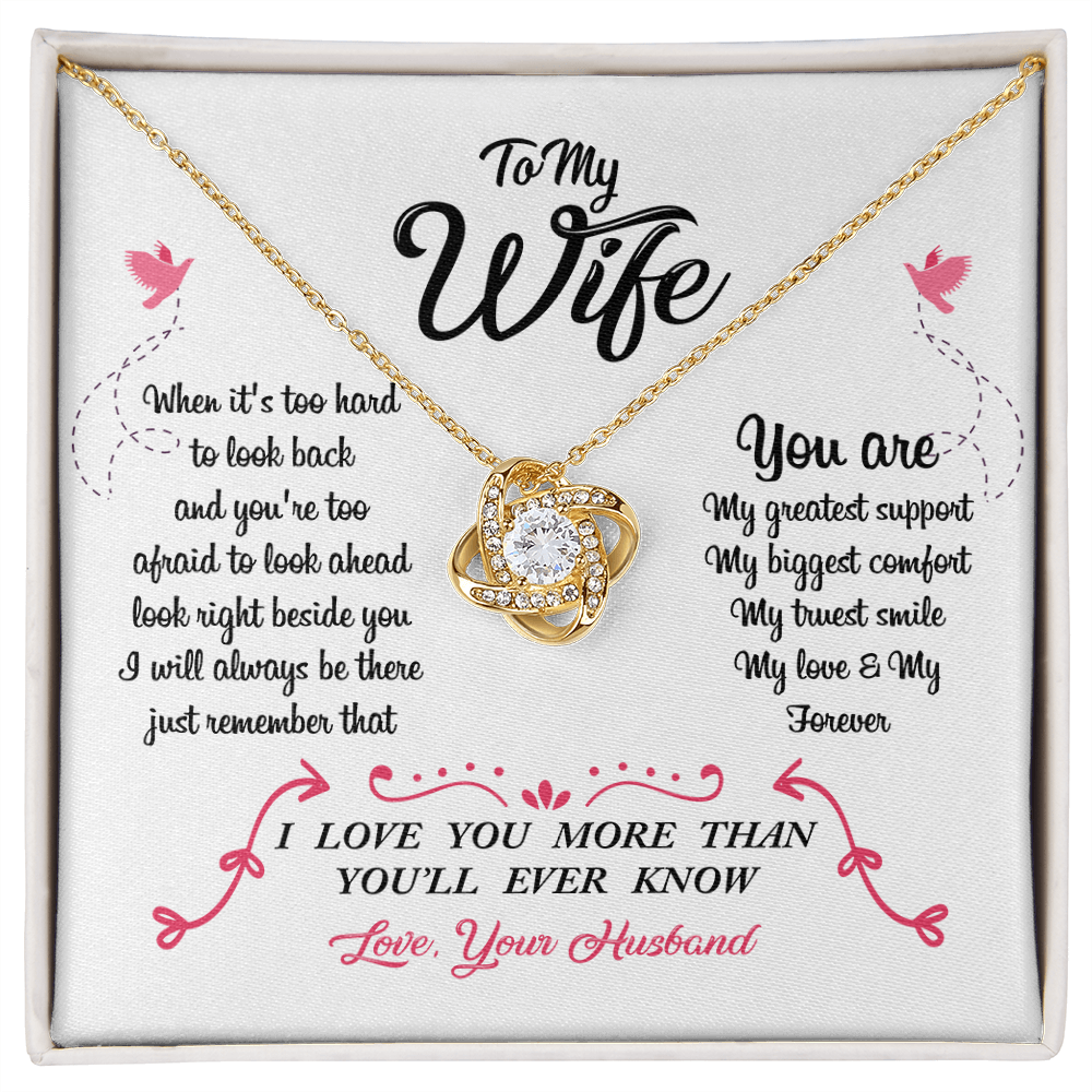 011 To My Wife - 18K Yellow Gold Finish Love Knot Necklace