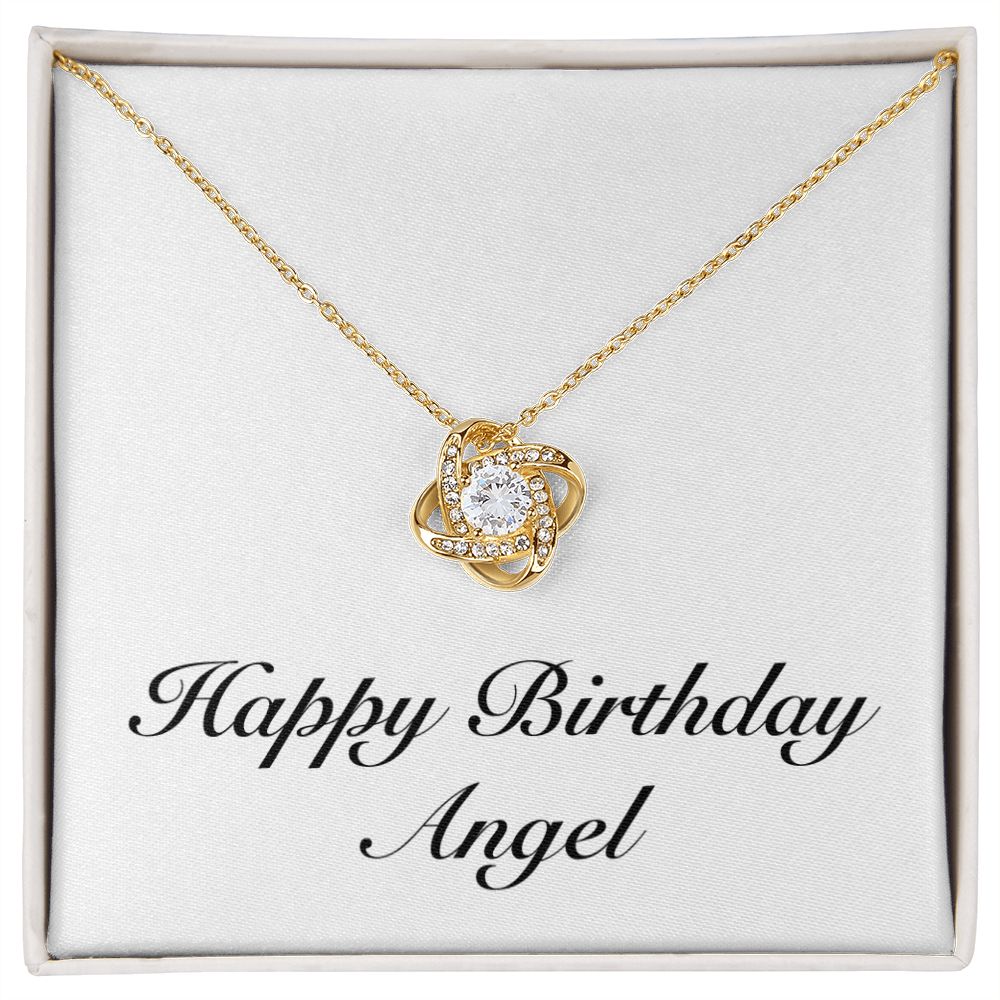 Happy Birthday Angel - 18K Yellow Gold Finish Love Knot Necklace